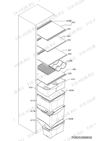 Взрыв-схема холодильника Frigidaire FRFF200W1 - Схема узла Internal parts